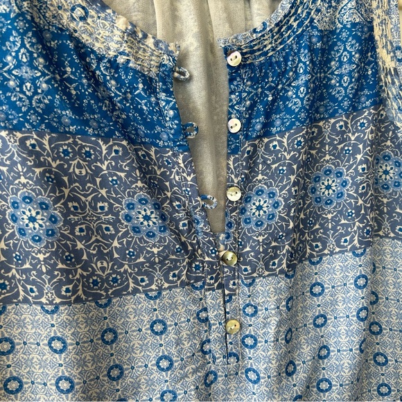 Lucky Brand Blue Floral Boho Patterned Sleeveless Prairie Tie Waist Dress Sz M - Picture 5 of 12